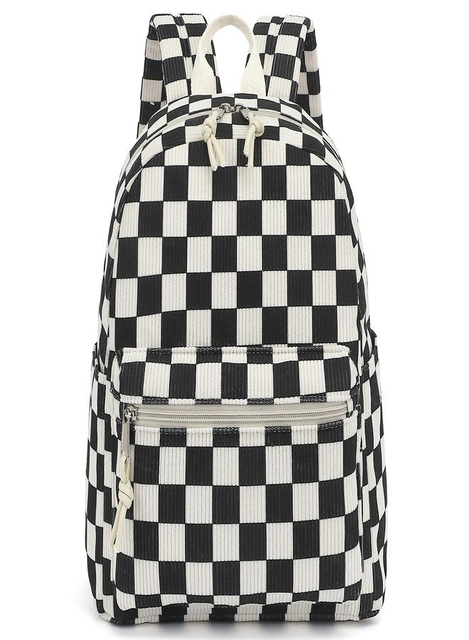 Dezcrab Corduroy Mini Backpack Purse Fashion Small Backpack Casual Daypack for Women Girls School Travel (Checkered Black) - Image 1