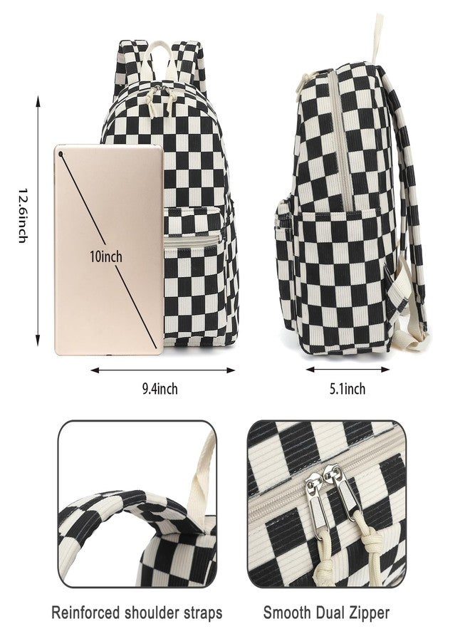 Dezcrab Corduroy Mini Backpack Purse Fashion Small Backpack Casual Daypack for Women Girls School Travel (Checkered Black) - Image 5