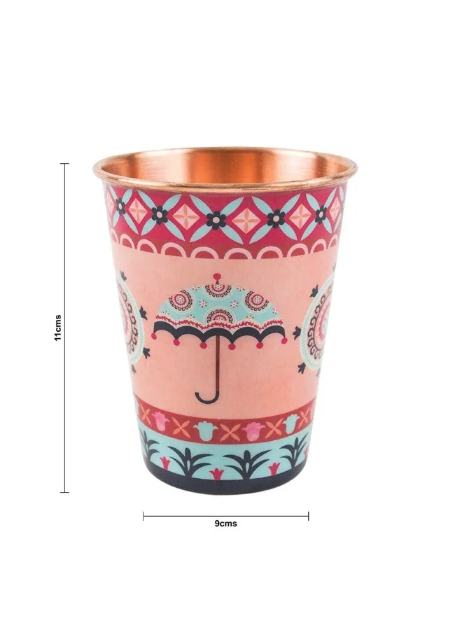 تشامباك كوب نحاسي Chumbak Boho Cycle - كبير ، ضروري لتناول الطعام ، أدوات مائدة ، حديث وعصري ، فوائد صحية نحاسية ، طبيعي ، قابل لإعادة الاستخدام ومتين ، كوب شرب ، كوب ماء ، مقاس 4.3 × 3.5 بوصة
