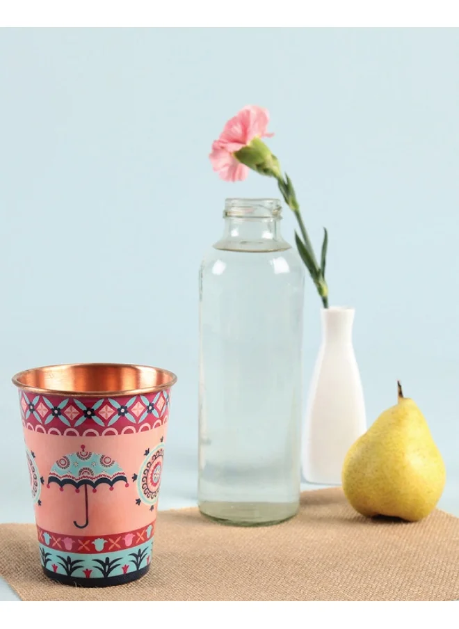 Chumbak Mandala Showers Pink Large Copper Tumbler, 400ml