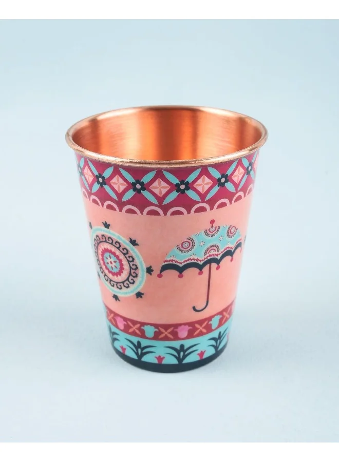 تشامباك كوب نحاسي Chumbak Boho Cycle - كبير ، ضروري لتناول الطعام ، أدوات مائدة ، حديث وعصري ، فوائد صحية نحاسية ، طبيعي ، قابل لإعادة الاستخدام ومتين ، كوب شرب ، كوب ماء ، مقاس 4.3 × 3.5 بوصة
