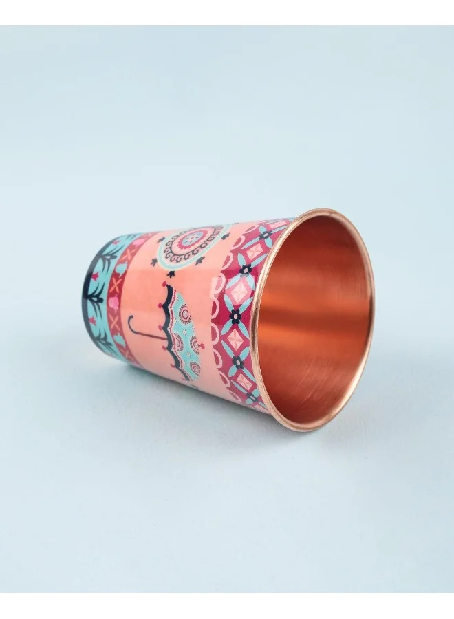 تشامباك كوب نحاسي Chumbak Boho Cycle - كبير ، ضروري لتناول الطعام ، أدوات مائدة ، حديث وعصري ، فوائد صحية نحاسية ، طبيعي ، قابل لإعادة الاستخدام ومتين ، كوب شرب ، كوب ماء ، مقاس 4.3 × 3.5 بوصة