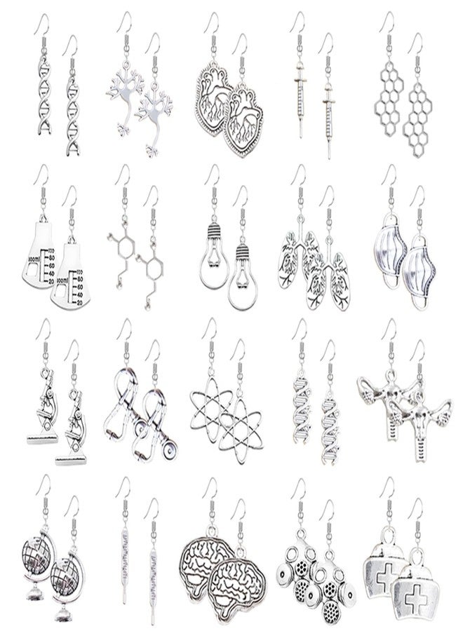 مجموعة أقراط RLHRNDE مكونة من 20 زوجًا من هدايا علم الأحياء، تتميز بتصميمات فريدة وساحرة، منها أقراط متدلية على شكل قطرة من الحمض النووي (DNA)، وأقراط على شكل مجهر، ودماغ، وقلب، ومصباح كهربائي، وكرة أرضية، وأقراط سداسية الشكل على شكل تسلسل جيني، بالإضافة إلى مجوهرات محاكاة بأسلوب البانك (20 زوجًا). - Image 1