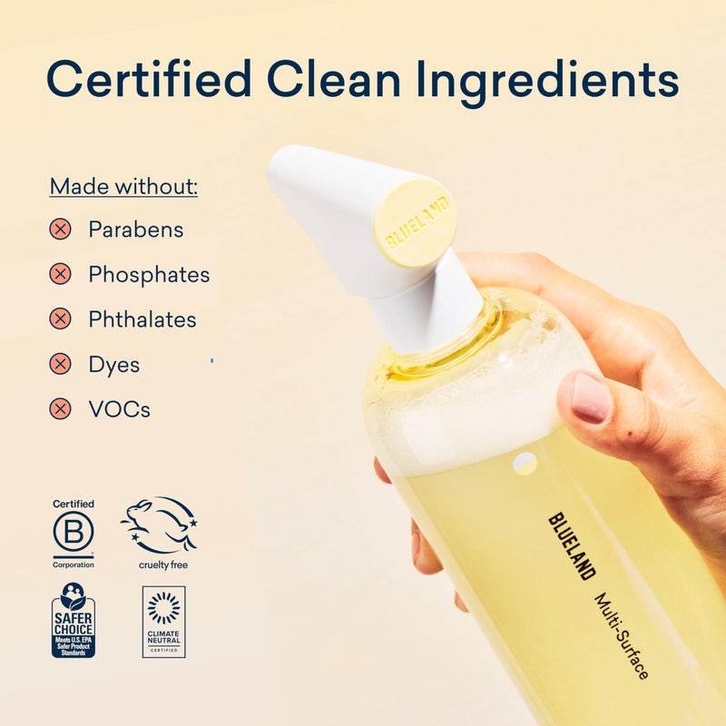 BLUELAND Multi-surface Cleaner, Starter Set, Fresh Lemon Scent, Spray Bottle with 4 Refill Tablets, All-Purpose, Eco-Friendly Cleaning Supplies, 4 x 24 Fl oz - Image 4