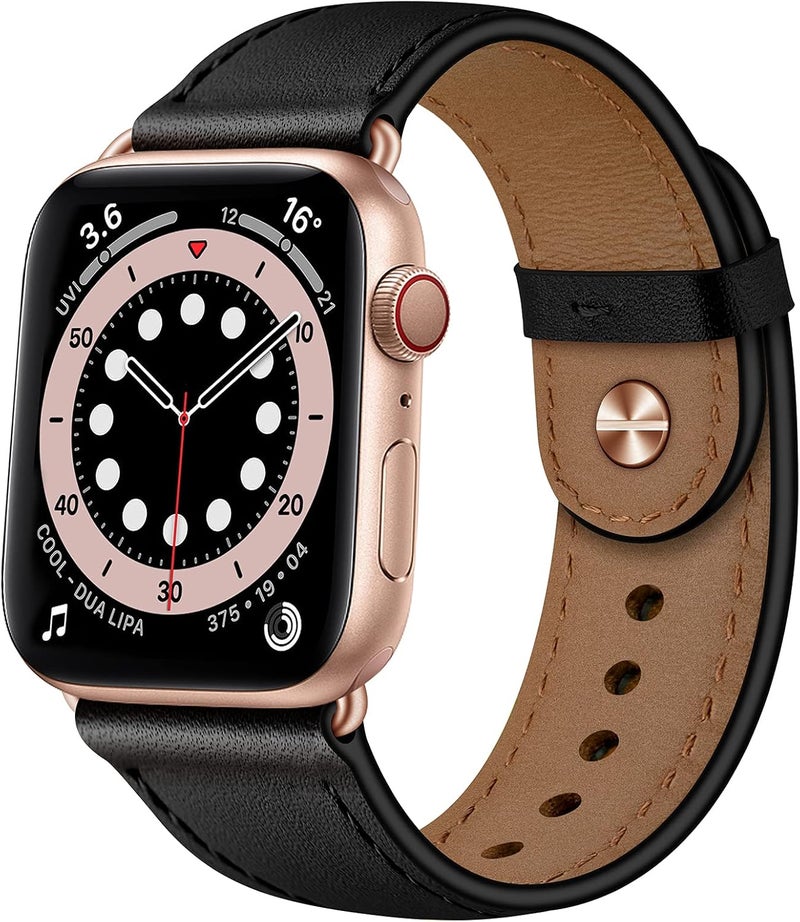 سوار OUHENG المتوافق مع Apple Watch مقاس 45مم 44مم 42مم 41مم 40مم 38مم، سوار بديل من الجلد الطبيعي لساعة iWatch SE والسلسلة 7 6 5 4 3 2 1 - Image 1