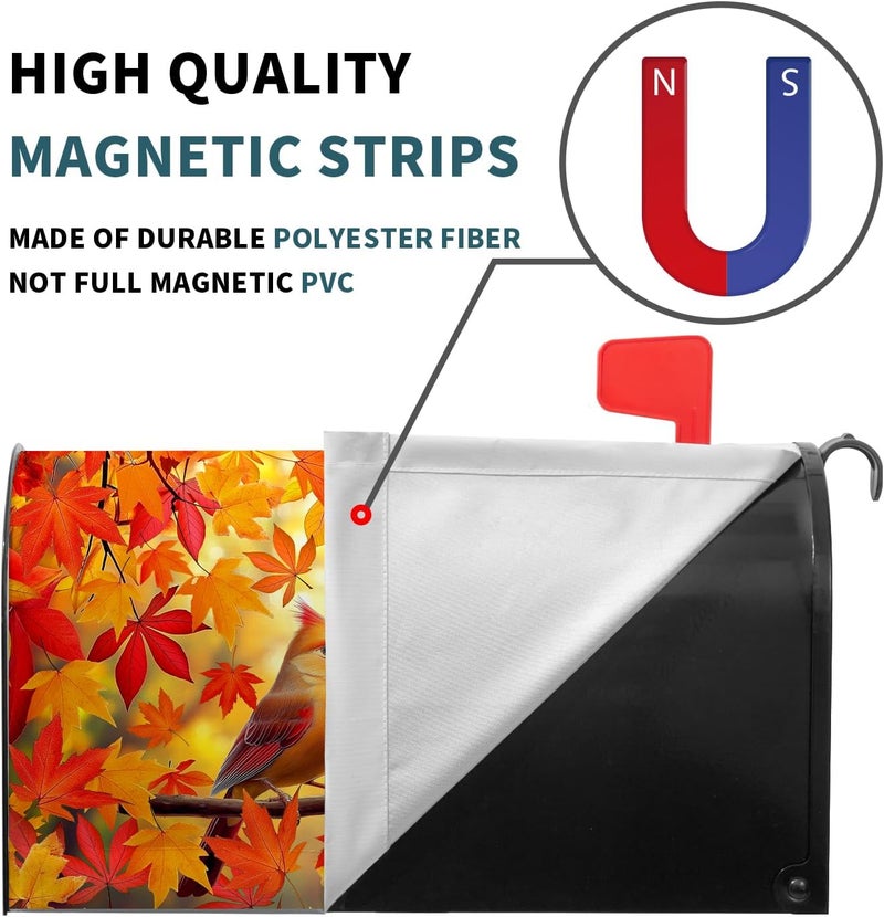 Anyako Autumn Burnt Orange Maple Leaf Mailbox Cover Fall Orange Leaves Mailbox Covers 21 X 18 Inch Magnetic Standard Size Fall Maple and Cardinal Bird Wrap Post Letter Box Home Outdoor Yard Garden Decor - Image 5
