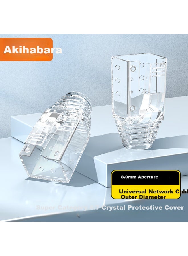 Choseal Crystal Head Protective Cover Super Six Category Seven Category Cat6A/7 Category Network Cable Protective Cover Inner Diameter 8Mm Rj45 Computer Network Protective Cover 50 Pieces Transparent