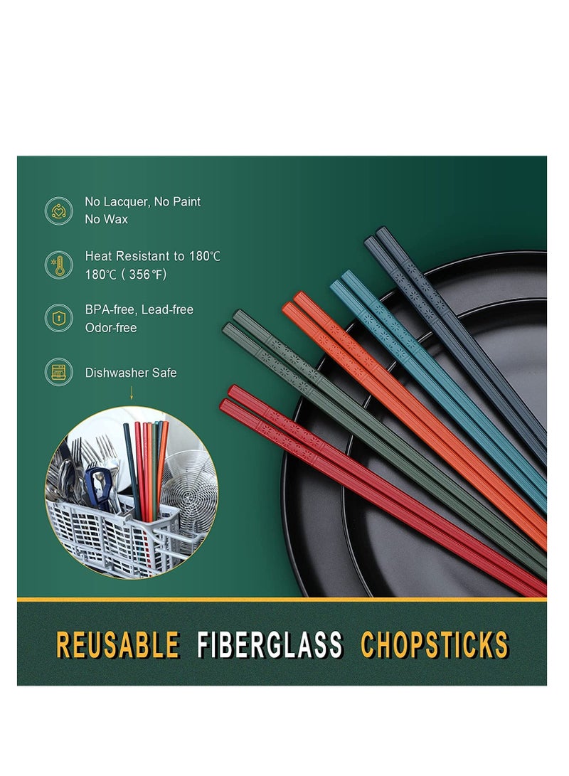 SOLARAE Chopsticks, 10 Pairs Multicolor Reusable Chopsticks Dishwasher Safe, Non-Slip Chop Sticks Gift Set Japanese Style, Dishwasher Safe, 24.4cm - Image 4
