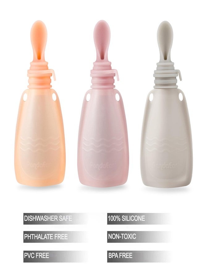 PandaEar 3 Pack Reusable Silicone Baby Food Pouches Squeeze Pouches for Toddler Kids with 3 Silicone Puree Feeder Spoon BPA-Free Silicone Refillable Baby Food Storage 5.5oz(Dark pink/Light Pink/Linen) - Image 2