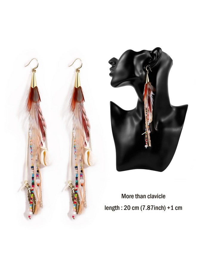 Badu Boho Colorful Feather Feather Dangle Earrings for Women Bohemian Shell Beads Long Tassel Design Drop Earrings - Image 4