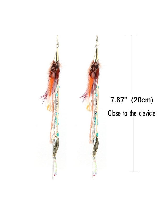 Badu Boho Colorful Feather Feather Dangle Earrings for Women Bohemian Shell Beads Long Tassel Design Drop Earrings - Image 5