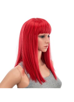 SWACC SWACC 14 Inches Short Straight Medium Shoulder Length Wig with Blunt Cut Bangs and Bottom End Synthetic Heat Resistant Hair Wigs for Women with Wig Cap (Red)  - Image 3