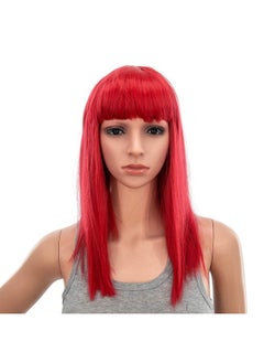 SWACC SWACC 14 Inches Short Straight Medium Shoulder Length Wig with Blunt Cut Bangs and Bottom End Synthetic Heat Resistant Hair Wigs for Women with Wig Cap (Red)  - Image 1