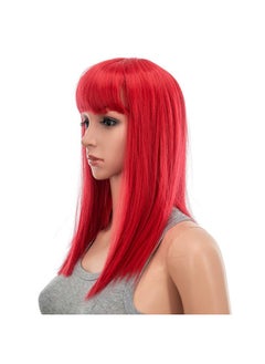 SWACC SWACC 14 Inches Short Straight Medium Shoulder Length Wig with Blunt Cut Bangs and Bottom End Synthetic Heat Resistant Hair Wigs for Women with Wig Cap (Red)  - Image 4
