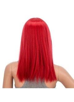 SWACC SWACC 14 Inches Short Straight Medium Shoulder Length Wig with Blunt Cut Bangs and Bottom End Synthetic Heat Resistant Hair Wigs for Women with Wig Cap (Red)  - Image 2