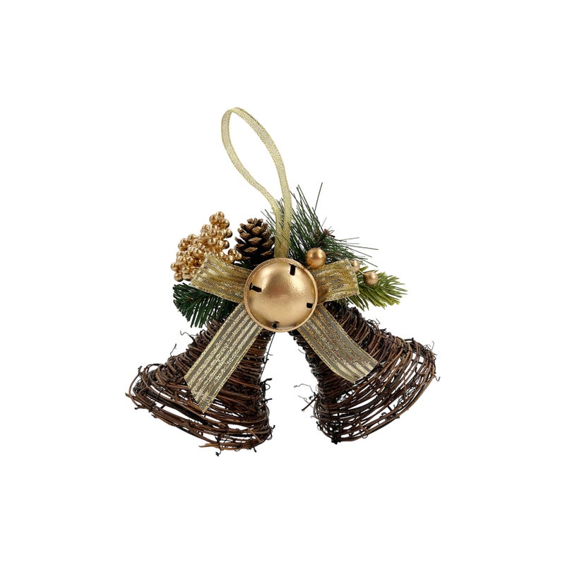 CHRISTMAS MAGIC Hanging Rattan Bells Gold 21x11x20cm - Image 1