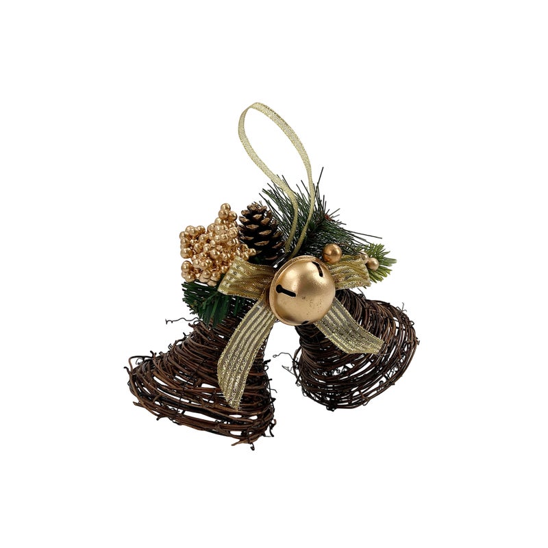 CHRISTMAS MAGIC Hanging Rattan Bells Gold 21x11x20cm - Image 3