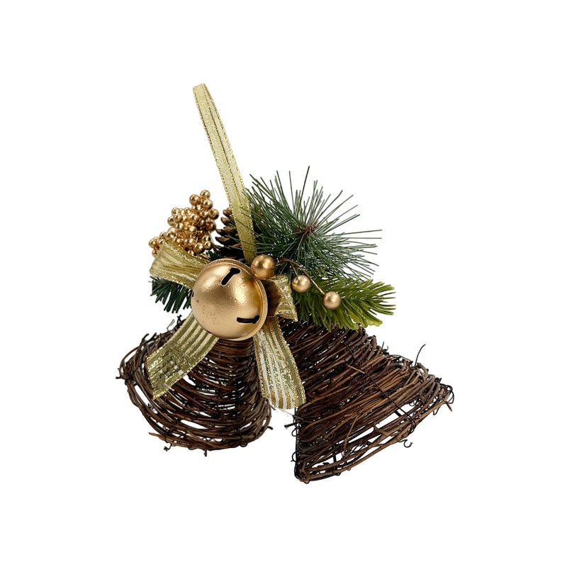 CHRISTMAS MAGIC Hanging Rattan Bells Gold 21x11x20cm - Image 4