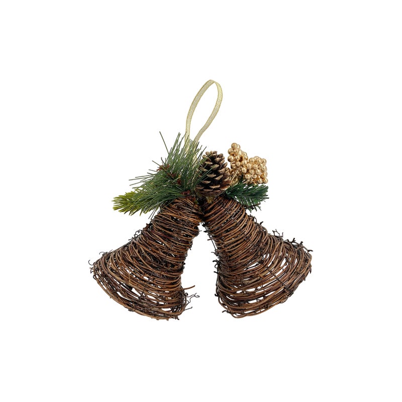 CHRISTMAS MAGIC Hanging Rattan Bells Gold 21x11x20cm - Image 2