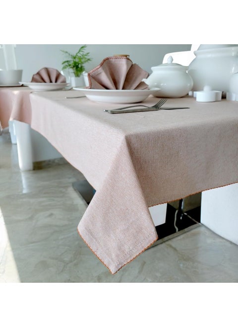 RUSTIQUE LINENS Table Cloth Cotton Embroidered Edge Design RustOrange Stain Water Repellent Machine Washable 150 x 188 CM
