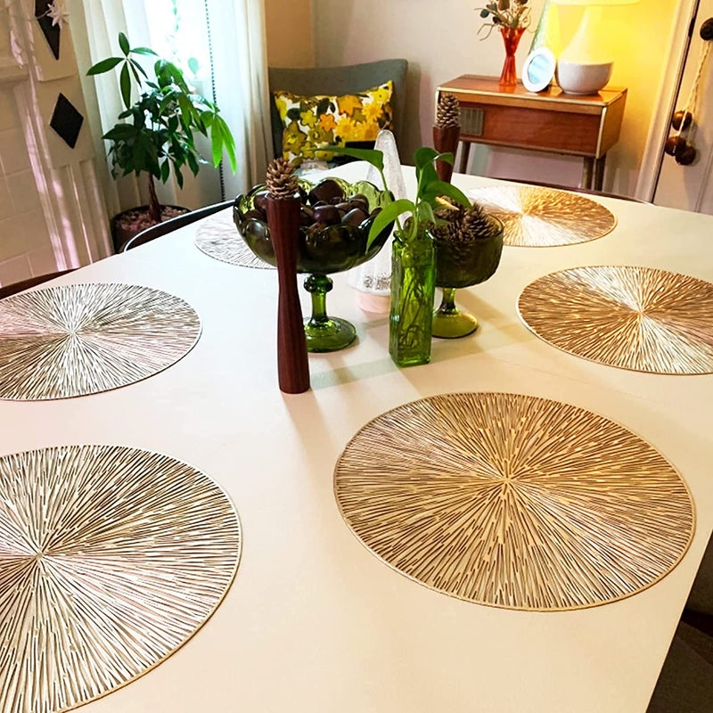 Luxula PVC Vinyl Plastic Stain Resistant HeatResistant Round Table Place mats Hot Vessels for Kitchen Dining Table Sun Shape 4 PCS - Image 4
