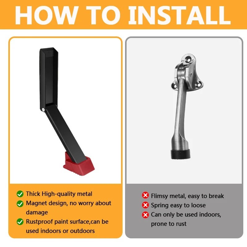 Bluejw Stainless Steel No Drilling Door Stopper - Windproof Anti-Collision Home Metal Door Stop with Rubber Tip - Self Adhesive Door Holder Stops Tools - Image 5