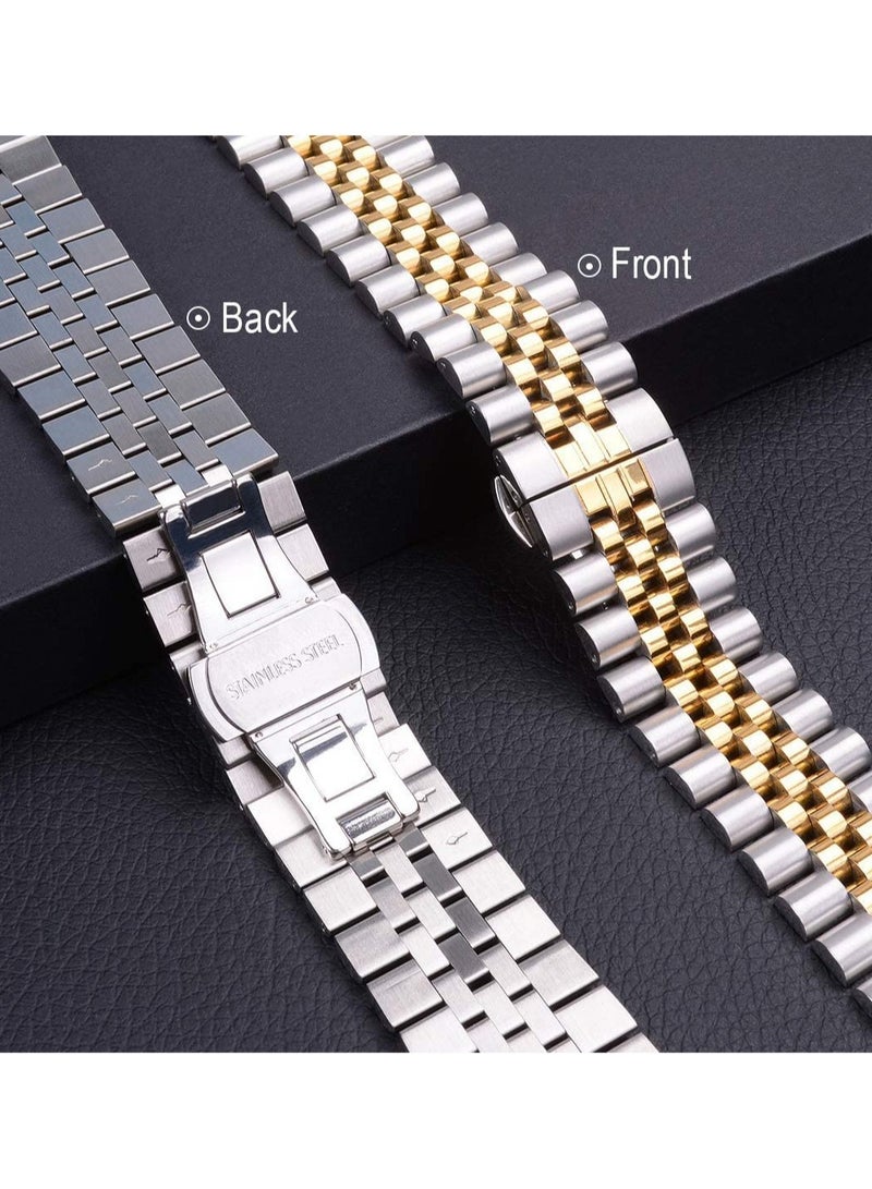 ELTRAZONE Compatible with Apple Watch Band 44mm 42mm 40mm 38mm Stainless Steel Heavy Band with Butterfly Folding Clasp Link Bracelet for iWatch Series 6/SE Series 5/4/3/2/1 Men Silver/Gold 44mm/42mm  - Image 4