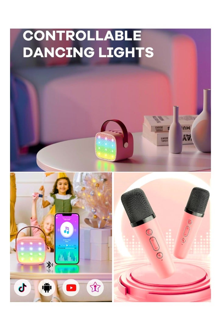 Mini Karaoke Machine for Kids Adults, Portable Bluetooth Speaker with 2 Wireless Microphones,18 Pre-Loaded Songs Toys Birthday Gifts for Girls 4, 5, 6, 7, 8+ Years Old Toddler Teens - MULTICOLOR - Image 3