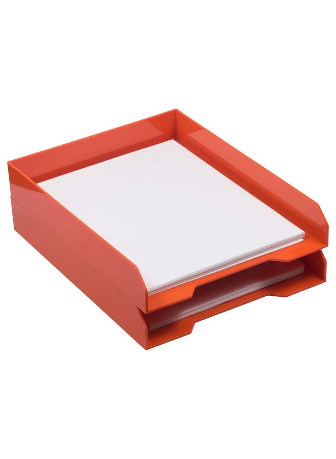 JAM PAPER Stackable Paper Trays - Orange - Desktop Document, Letter, & File Organizer Tray - 2/Pack - Image 1