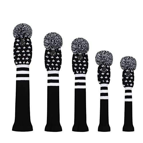 Scott Edward Knit Golf Club Cover for Woods and Driver Set of 5 Head Covers Protect Driver Wood(460cc) 1 Fairway Wood2 and Hybrid/UT2 with Rotating Club Number Tags (Black Star) - Image 2