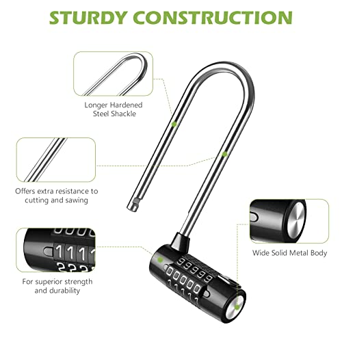 KeeKit 5 Digit Combination Padlock, 4.65 Inch Long Shackle Resettable Padlock, Lengthened Gym Lock Waterproof for School, Employee, Gym & Sports Locker, Gate, Toolbox, Case, Fence - Black, 2 Pack - Image 3