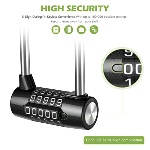 KeeKit 5 Digit Combination Padlock, 4.65 Inch Long Shackle Resettable Padlock, Lengthened Gym Lock Waterproof for School, Employee, Gym & Sports Locker, Gate, Toolbox, Case, Fence - Black, 2 Pack - Image 2