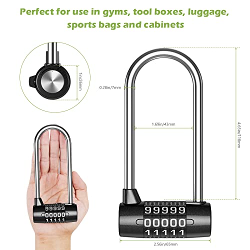KeeKit 5 Digit Combination Padlock, 4.65 Inch Long Shackle Resettable Padlock, Lengthened Gym Lock Waterproof for School, Employee, Gym & Sports Locker, Gate, Toolbox, Case, Fence - Black, 2 Pack - Image 5