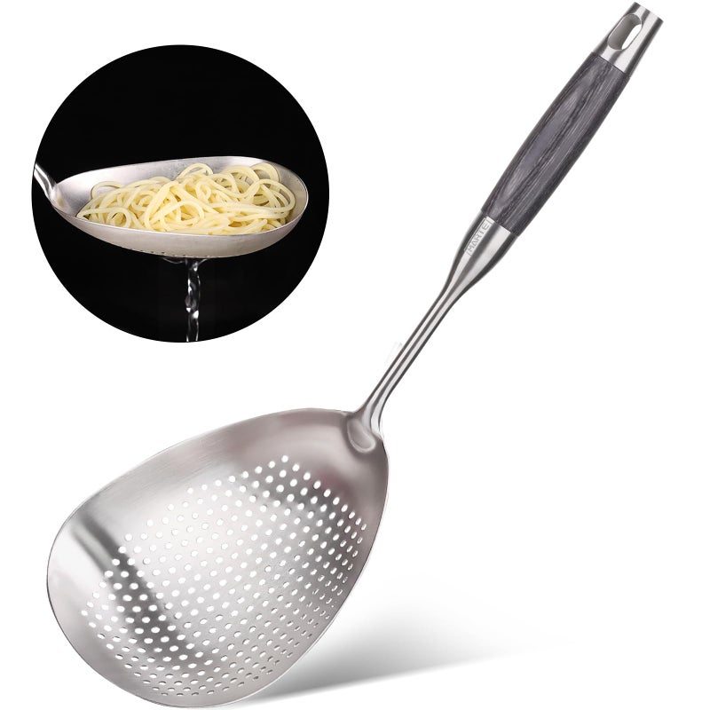 Skimmer Slotted Spoon 304 Stainless Steel Mesh Strainer Spoon 15in Large Slotted Pasta Spoon with Wooden Handle Colanders Food Strainers Spoon for Kitchen Cooking Draining and Frying