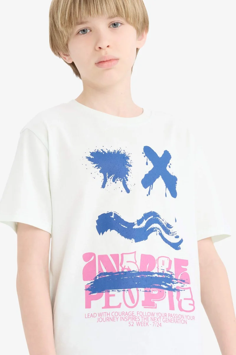 ديفاكتو Boy Crew Neck Printed Short Sleeve T-Shirt