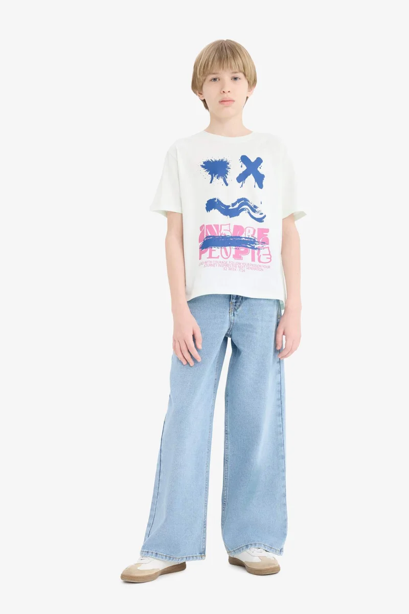ديفاكتو Boy Crew Neck Printed Short Sleeve T-Shirt