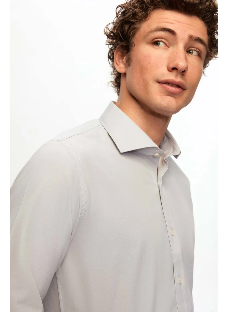 D'S DAMAT Slim Fit Gray Italian Collar Slim Cut Classic Tie Long Sleeve Easy Iron Breathable A 2HF02ORT5185