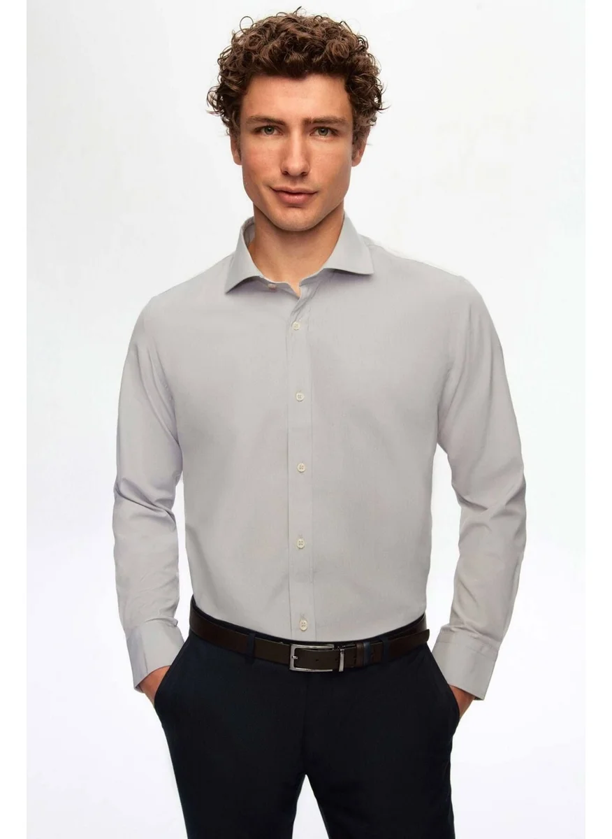 D'S DAMAT Slim Fit Gray Italian Collar Slim Cut Classic Tie Long Sleeve Easy Iron Breathable A 2HF02ORT5185