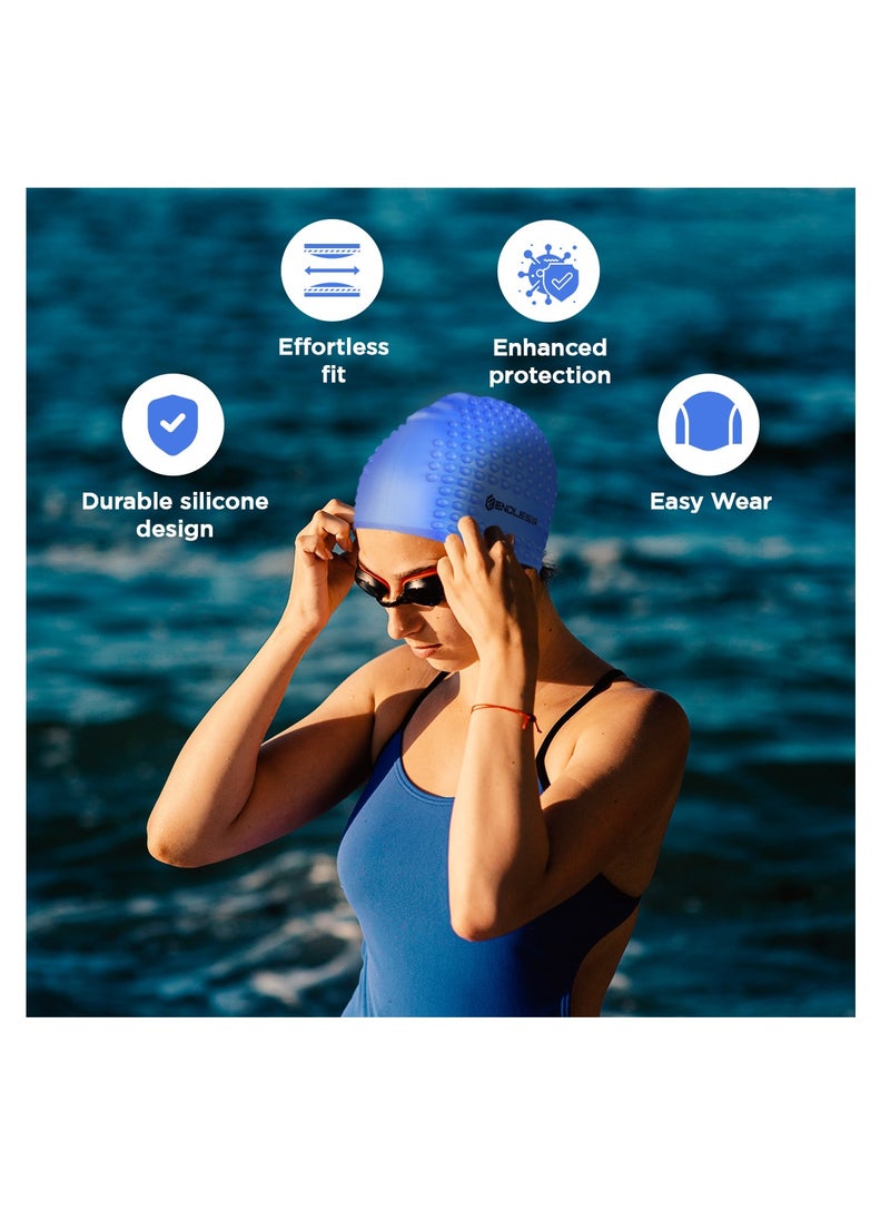 ENDLESS  Comfortable Silicon Swimming Cap with Bubble Design | Elastic Waterproof Swimming Cap for Long and Short Hair with Thicker Edge | For Adults, Women and Men  - Image 2