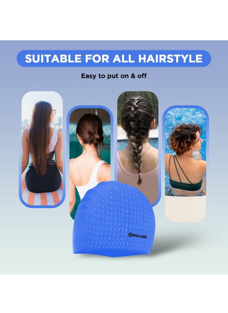 ENDLESS  Comfortable Silicon Swimming Cap with Bubble Design | Elastic Waterproof Swimming Cap for Long and Short Hair with Thicker Edge | For Adults, Women and Men  - Image 3