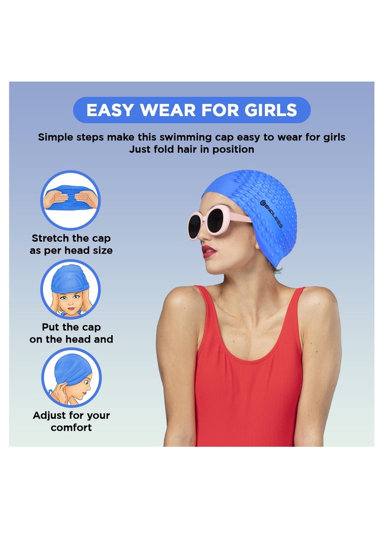 ENDLESS  Comfortable Silicon Swimming Cap with Bubble Design | Elastic Waterproof Swimming Cap for Long and Short Hair with Thicker Edge | For Adults, Women and Men  - Image 4