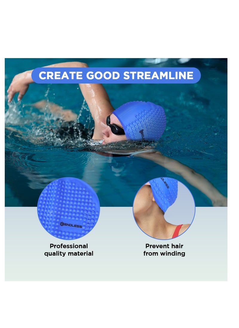 ENDLESS  Comfortable Silicon Swimming Cap with Bubble Design | Elastic Waterproof Swimming Cap for Long and Short Hair with Thicker Edge | For Adults, Women and Men  - Image 5