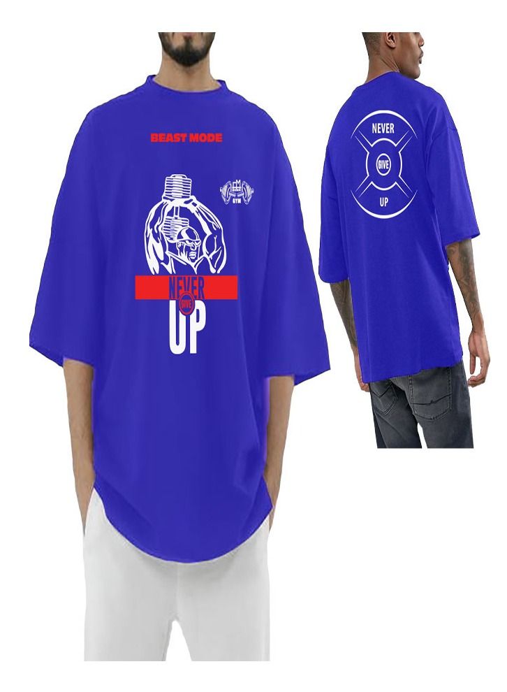 Genérico Men's Oversize T-shirt - NEVER GIVE UP Printed for exercise, gym and bodybuilding 8  - Image 1