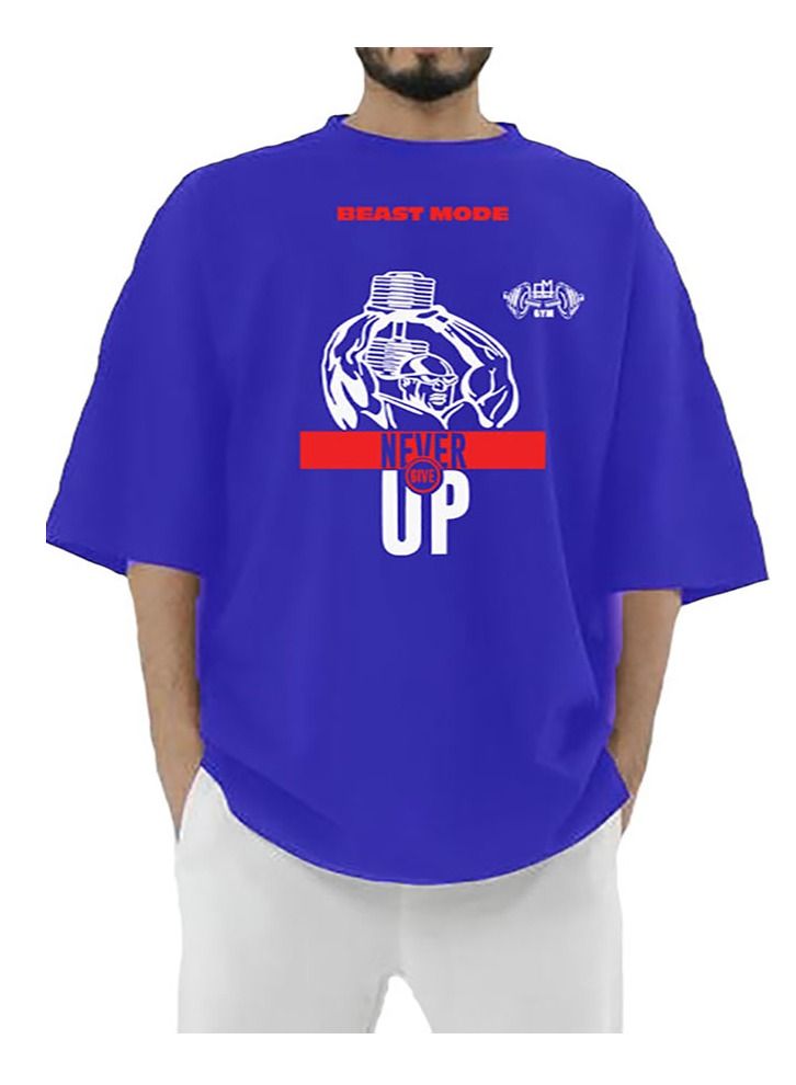 Genérico Men's Oversize T-shirt - NEVER GIVE UP Printed for exercise, gym and bodybuilding 8  - Image 2