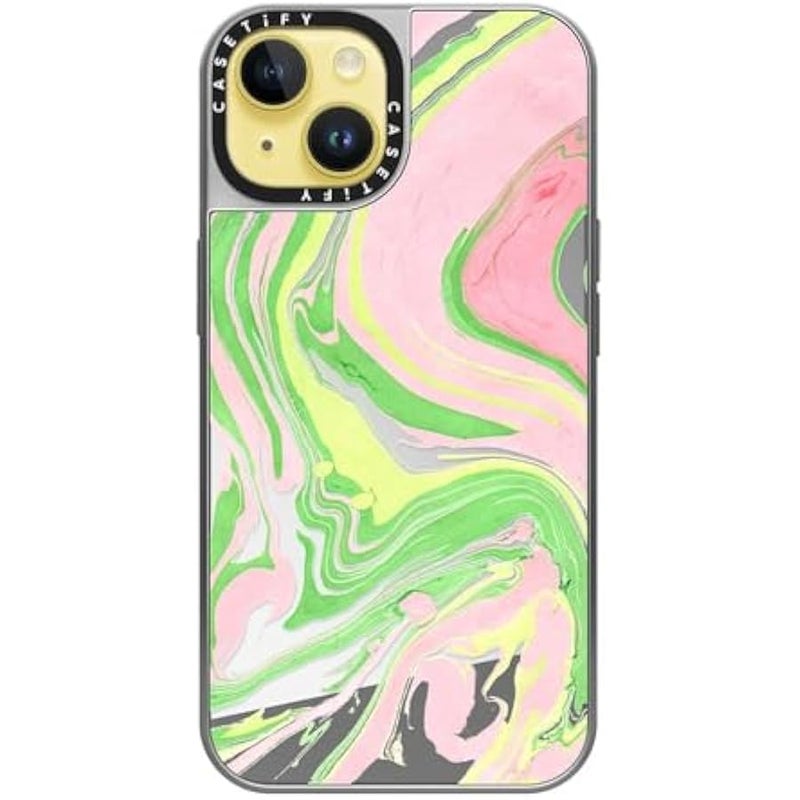 Casetify Mirror Case for iPhone 14 【Reflective / 4.9ft Drop Protection/Compatible with Magsafe】 - Pink & Green - Silver on Silver - Image 3