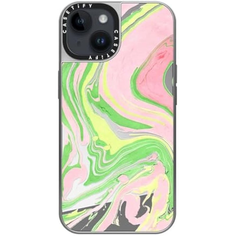 Casetify Mirror Case for iPhone 14 【Reflective / 4.9ft Drop Protection/Compatible with Magsafe】 - Pink & Green - Silver on Silver - Image 5
