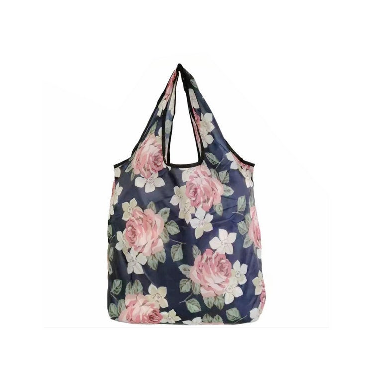 Portable Folding Floral Shopping Bag rose blue 