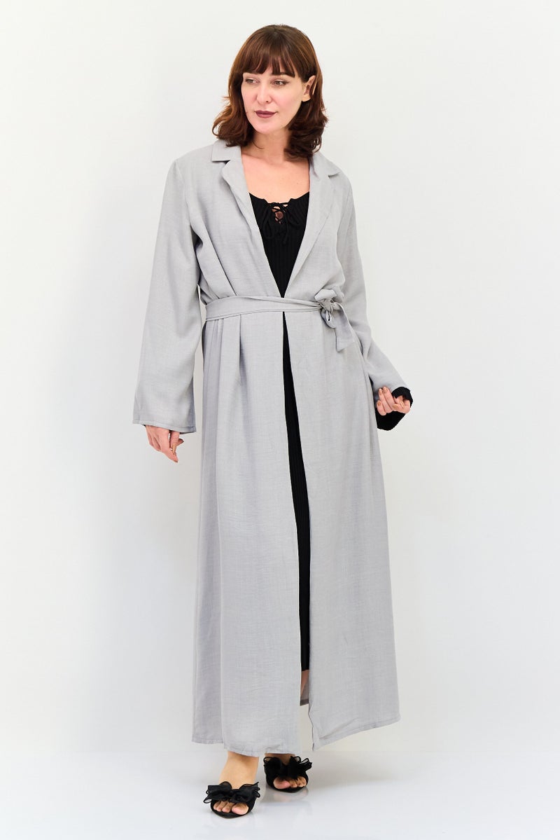 Ulyashova Women Chambray Tie Waist Maxi Dress, Grey - Image 1