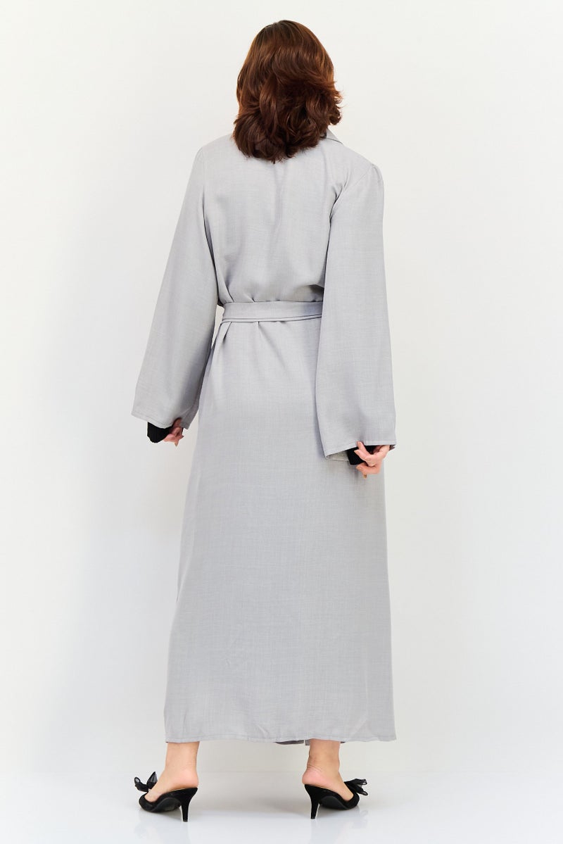 Ulyashova Women Chambray Tie Waist Maxi Dress, Grey - Image 4