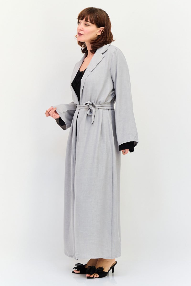 Ulyashova Women Chambray Tie Waist Maxi Dress, Grey - Image 3